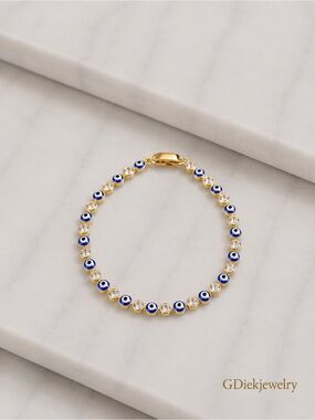Goldfilled  Blue Evil Eye & Crystal Bracelet